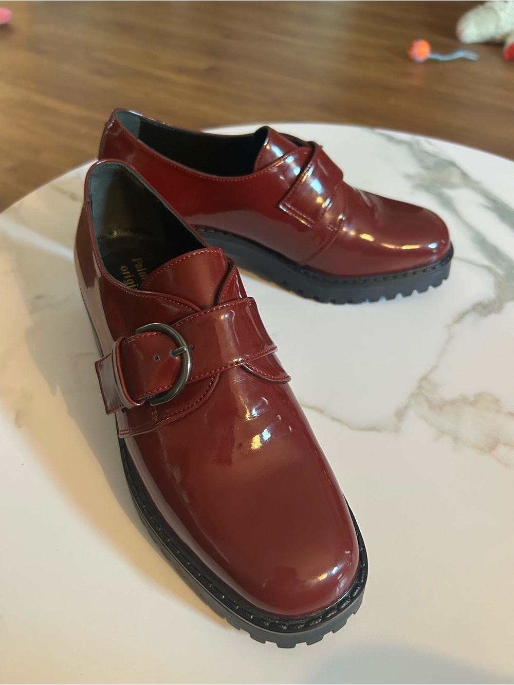 Women's Burgundy Patent Buckle Loafers